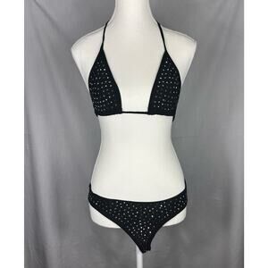 Hot & Delicious Women’s Black 2-piece Rhinestone Bikini set - M
